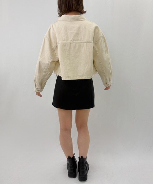 frunco（フランコ）の「【ZOZOTOWN限定】ステッチデニムジャケット/ドローコード付き（デニムジャケット・レディース・ネイビー/ホワイト・FREE）」の6枚目の写真