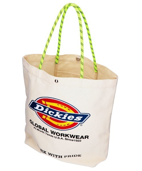 Dickies（ディッキーズ）の「【DICKIES/ディッキーズ】LOGO PRINT ROPE TOTE BAG / ロゴプリントロープトートバッグ（トートバッグ・メンズ・オフホワイト/アイボリー/ブラック/ブラック系・FREE）」の8枚目の写真