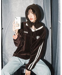OVERSIZE VELOUR V-NECK L/S TEE(BROWN)
