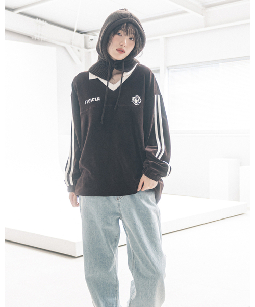 HAVISM(ヘビズム)の「OVERSIZE VELOUR V-NECK L/S TEE(BROWN)(ポロシャツ・レディース・その他・ONE SIZE)」の6枚目の写真