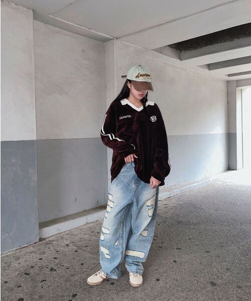 HAVISM(ヘビズム)の「OVERSIZE VELOUR V-NECK L/S TEE(BROWN)(ポロシャツ・レディース・その他・ONE SIZE)」の10枚目の写真