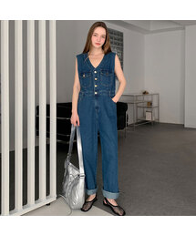 V Denim Jumpsuit (2colors)