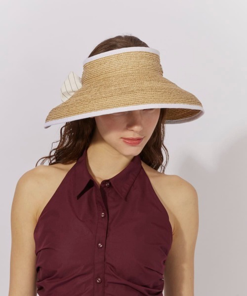 Chapeau d' O（シャポードオー）の「Chapeau d' O  Raffia Casablanca Visor ST / シャポードオー（サンバイザー・レディース・ブラック/ホワイト・FREE）」の4枚目の写真
