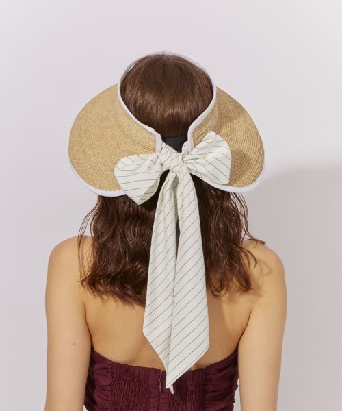 Chapeau d' O（シャポードオー）の「Chapeau d' O  Raffia Casablanca Visor ST / シャポードオー（サンバイザー・レディース・ブラック/ホワイト・FREE）」の5枚目の写真