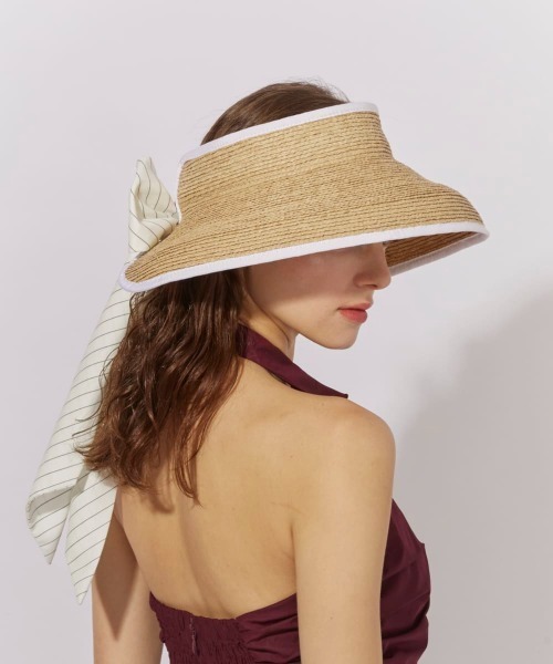 Chapeau d' O（シャポードオー）の「Chapeau d' O  Raffia Casablanca Visor ST / シャポードオー（サンバイザー・レディース・ブラック/ホワイト・FREE）」の6枚目の写真
