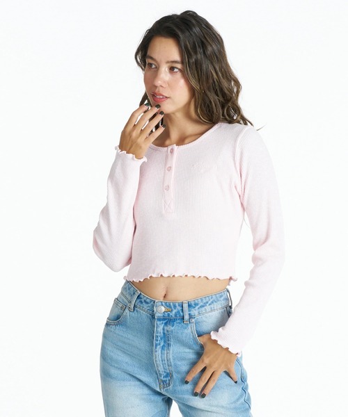 ROXY(ロキシー)の「ROXY ウィメンズ SHOOT 長袖Tシャツ ロンT リブ素材【2026年春夏モデル】(Tシャツ/カットソー・レディース・グリーン/ナチュラル/ピンク・MEDIUM/LARGE)」の3枚目の写真