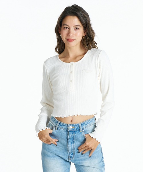 ROXY(ロキシー)の「ROXY ウィメンズ SHOOT 長袖Tシャツ ロンT リブ素材【2026年春夏モデル】(Tシャツ/カットソー・レディース・グリーン/ナチュラル/ピンク・MEDIUM/LARGE)」の9枚目の写真