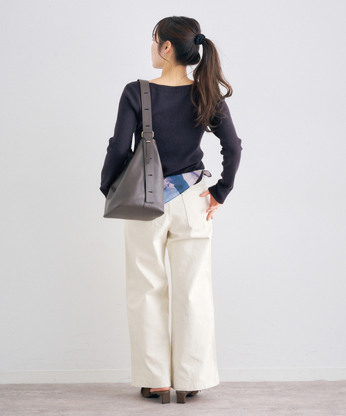 U by SPICK&SPAN（ユーバイスピックアンドスパン）の「ワイドリブロングスリーブニット（ニット/セーター・レディース・オレンジ/ネイビー・FREE）」の4枚目の写真