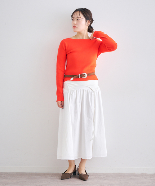 U by SPICK&SPAN（ユーバイスピックアンドスパン）の「ワイドリブロングスリーブニット（ニット/セーター・レディース・オレンジ/ネイビー・FREE）」の10枚目の写真