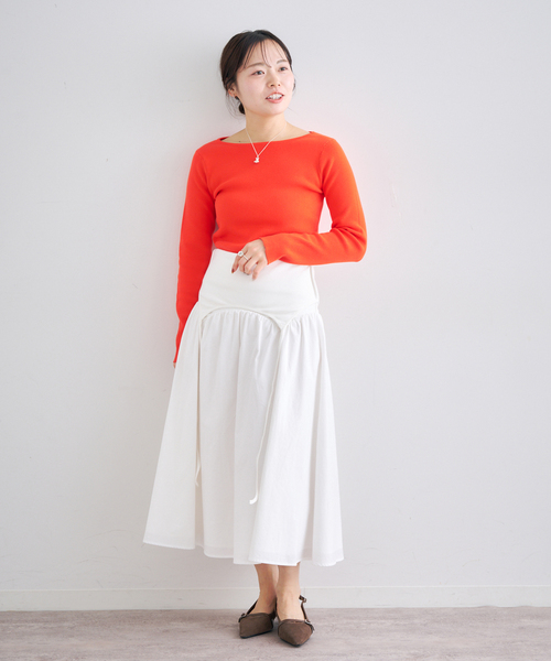 U by SPICK&SPAN（ユーバイスピックアンドスパン）の「ワイドリブロングスリーブニット（ニット/セーター・レディース・オレンジ/ネイビー・FREE）」の13枚目の写真