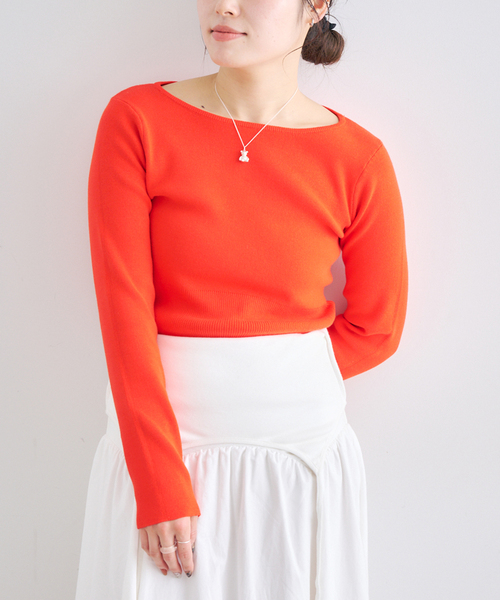 U by SPICK&SPAN（ユーバイスピックアンドスパン）の「ワイドリブロングスリーブニット（ニット/セーター・レディース・オレンジ/ネイビー・FREE）」の14枚目の写真