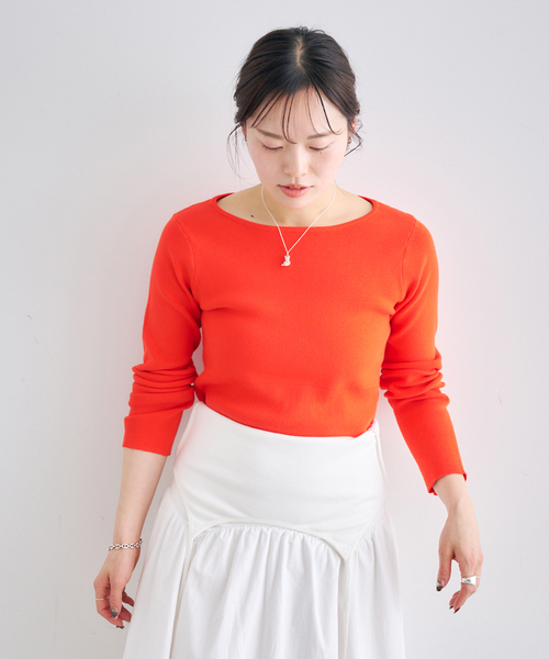 U by SPICK&SPAN（ユーバイスピックアンドスパン）の「ワイドリブロングスリーブニット（ニット/セーター・レディース・オレンジ/ネイビー・FREE）」の15枚目の写真