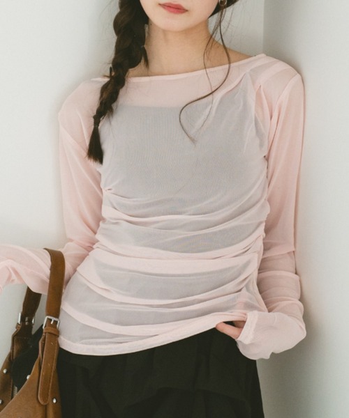 VANNIE U（ヴァニーユー）の「ギャザードレープシアートップス（Tシャツ/カットソー・レディース・アイボリー/グレー/ピンク・FREE）」の2枚目の写真