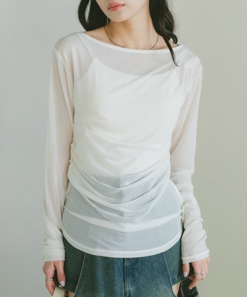 VANNIE U（ヴァニーユー）の「ギャザードレープシアートップス（Tシャツ/カットソー・レディース・アイボリー/グレー/ピンク・FREE）」の4枚目の写真