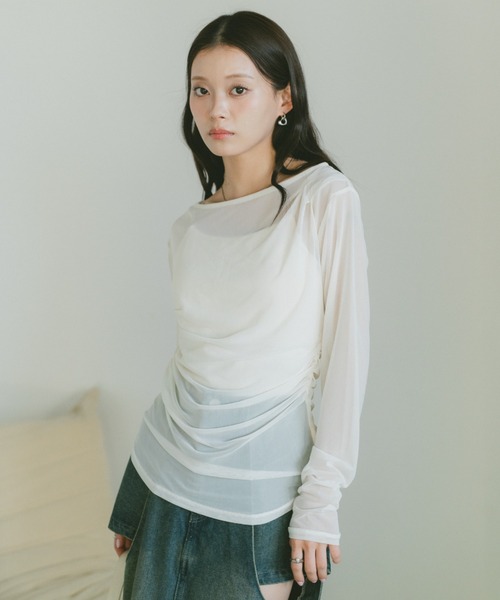VANNIE U（ヴァニーユー）の「ギャザードレープシアートップス（Tシャツ/カットソー・レディース・アイボリー/グレー/ピンク・FREE）」の5枚目の写真