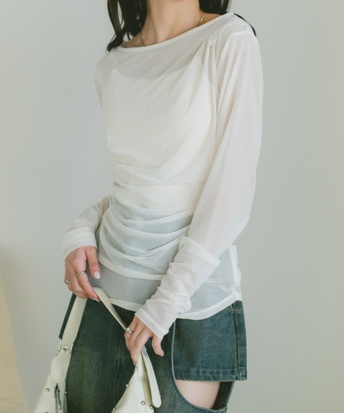 VANNIE U（ヴァニーユー）の「ギャザードレープシアートップス（Tシャツ/カットソー・レディース・アイボリー/グレー/ピンク・FREE）」の7枚目の写真