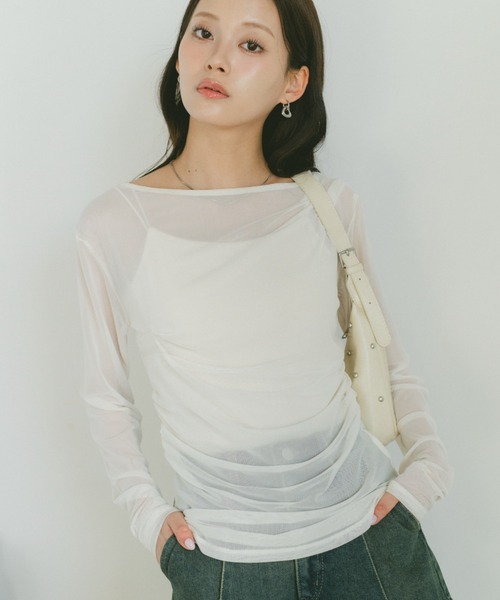 VANNIE U（ヴァニーユー）の「ギャザードレープシアートップス（Tシャツ/カットソー・レディース・アイボリー/グレー/ピンク・FREE）」の8枚目の写真