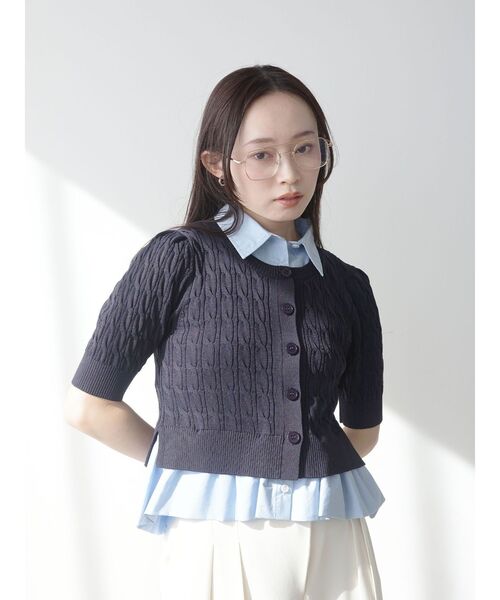 LAGUNAMOON(ラグナムーン)の「デタッチャブルペプラムニットカーディガン【オフィスカジュアル】【夏服】(ニット/セーター・レディース・グレー/アイボリー/ネイビー・FREE)」の8枚目の写真