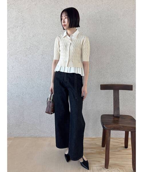 LAGUNAMOON(ラグナムーン)の「デタッチャブルペプラムニットカーディガン【オフィスカジュアル】【夏服】(ニット/セーター・レディース・グレー/アイボリー/ネイビー・FREE)」の9枚目の写真