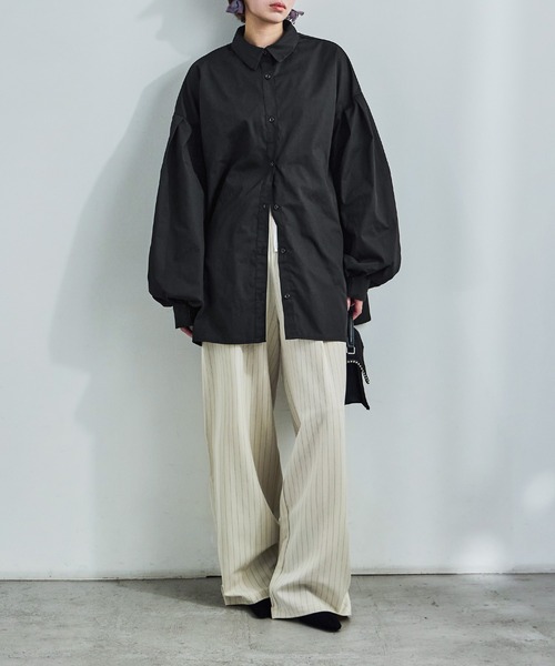 Fashion Letter(ファッションレター)の「バルーンスリーブ ロングシャツ(シャツ/ブラウス・レディース・ブラック/ライトグレー/オフホワイト・M)」の16枚目の写真