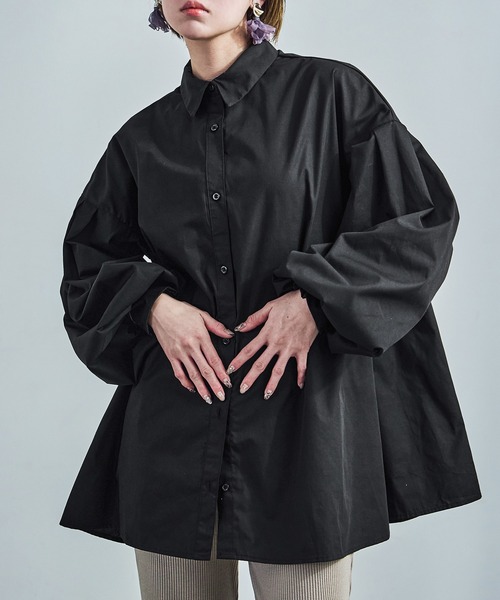 Fashion Letter(ファッションレター)の「バルーンスリーブ ロングシャツ(シャツ/ブラウス・レディース・ブラック/ライトグレー/オフホワイト・M)」の18枚目の写真