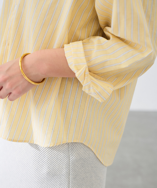 FRAMeWORK（フレームワーク）の「綿麻ストライプレギュラーシャツ（シャツ/ブラウス・レディース・ピンク/グリーン/イエロー・FREE）」の2枚目の写真