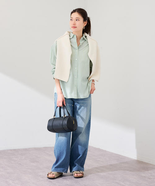 FRAMeWORK（フレームワーク）の「綿麻ストライプレギュラーシャツ（シャツ/ブラウス・レディース・ピンク/グリーン/イエロー・FREE）」の4枚目の写真