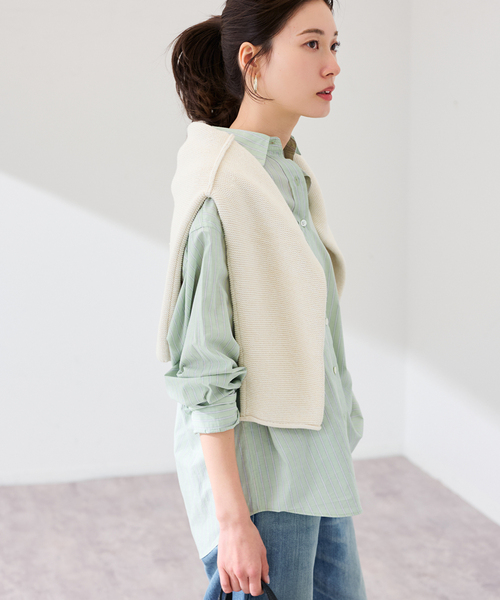 FRAMeWORK（フレームワーク）の「綿麻ストライプレギュラーシャツ（シャツ/ブラウス・レディース・ピンク/グリーン/イエロー・FREE）」の8枚目の写真