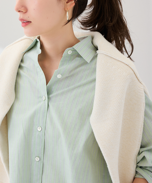 FRAMeWORK（フレームワーク）の「綿麻ストライプレギュラーシャツ（シャツ/ブラウス・レディース・ピンク/グリーン/イエロー・FREE）」の9枚目の写真