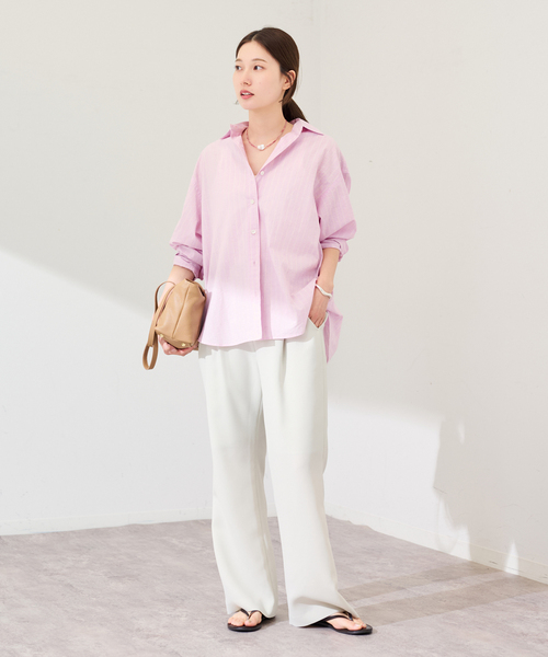 FRAMeWORK（フレームワーク）の「綿麻ストライプレギュラーシャツ（シャツ/ブラウス・レディース・ピンク/グリーン/イエロー・FREE）」の10枚目の写真