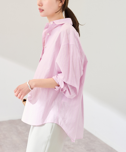 FRAMeWORK（フレームワーク）の「綿麻ストライプレギュラーシャツ（シャツ/ブラウス・レディース・ピンク/グリーン/イエロー・FREE）」の14枚目の写真