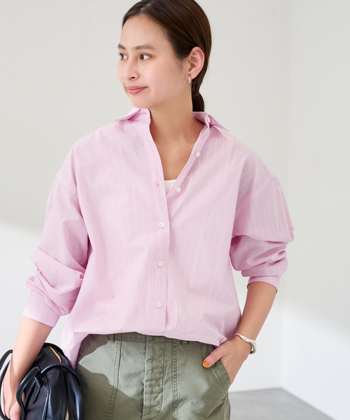 FRAMeWORK（フレームワーク）の「綿麻ストライプレギュラーシャツ（シャツ/ブラウス・レディース・ピンク/グリーン/イエロー・FREE）」の19枚目の写真