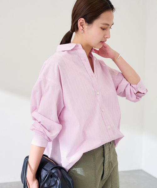 FRAMeWORK（フレームワーク）の「綿麻ストライプレギュラーシャツ（シャツ/ブラウス・レディース・ピンク/グリーン/イエロー・FREE）」の21枚目の写真