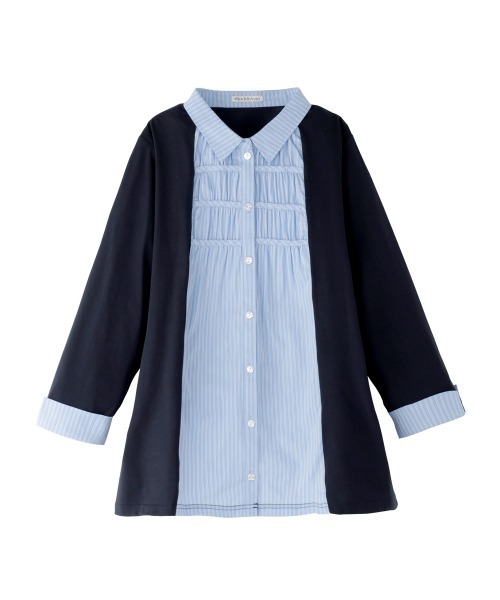 BELLUNA PLUS(ベルーナ)の「カーデフェイクストライプシャツ(チュニック・レディース・ブラック/ライム/ネイビー・X-LARGE/LARGE/MEDIUM)」の3枚目の写真