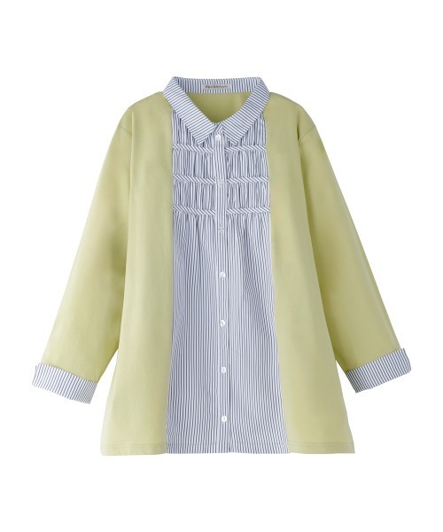 BELLUNA PLUS(ベルーナ)の「カーデフェイクストライプシャツ(チュニック・レディース・ブラック/ライム/ネイビー・X-LARGE/LARGE/MEDIUM)」の2枚目の写真