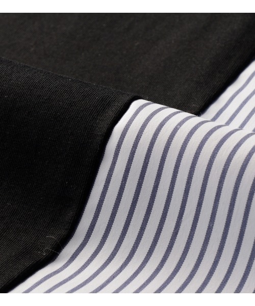 BELLUNA PLUS(ベルーナ)の「カーデフェイクストライプシャツ(チュニック・レディース・ブラック/ライム/ネイビー・X-LARGE/LARGE/MEDIUM)」の4枚目の写真