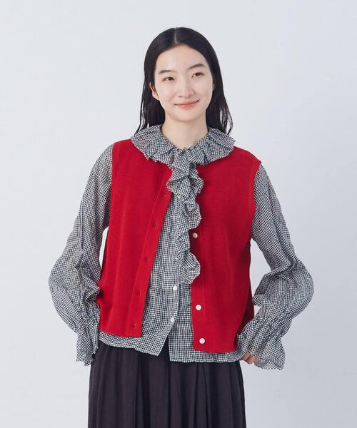 conges payes ADIEU TRISTESSE（コンジェ ペイエ アデュートリステス）の「14G麻綿ワッフル編み2WAYベスト（ベスト・レディース・ブラック/ブルー/レッド・FREE）」の8枚目の写真