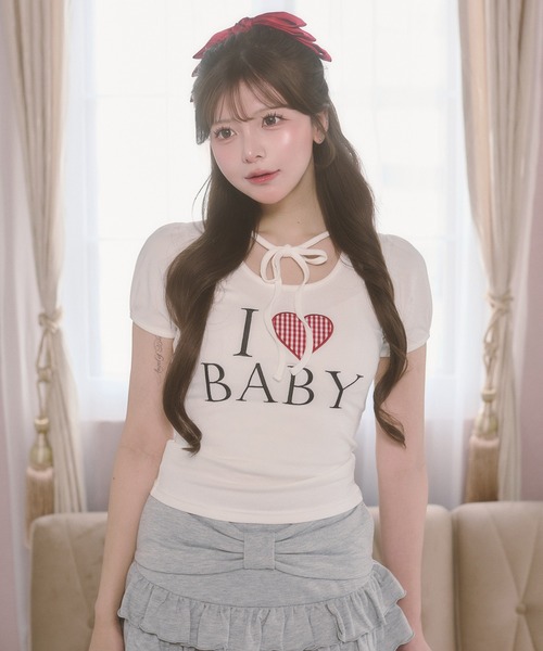 PHILLY(フィリー)の「アイラブbabyチョーカーT(Tシャツ/カットソー・レディース・グレー/ホワイト・FREE)」の1枚目の写真