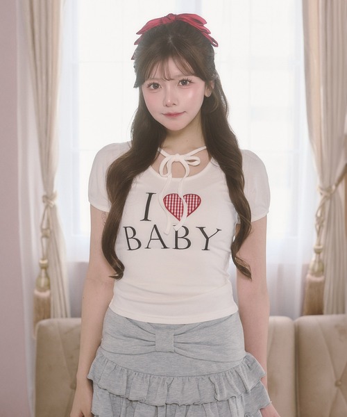 PHILLY(フィリー)の「アイラブbabyチョーカーT(Tシャツ/カットソー・レディース・グレー/ホワイト・FREE)」の3枚目の写真