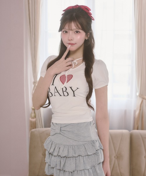 PHILLY(フィリー)の「アイラブbabyチョーカーT(Tシャツ/カットソー・レディース・グレー/ホワイト・FREE)」の4枚目の写真