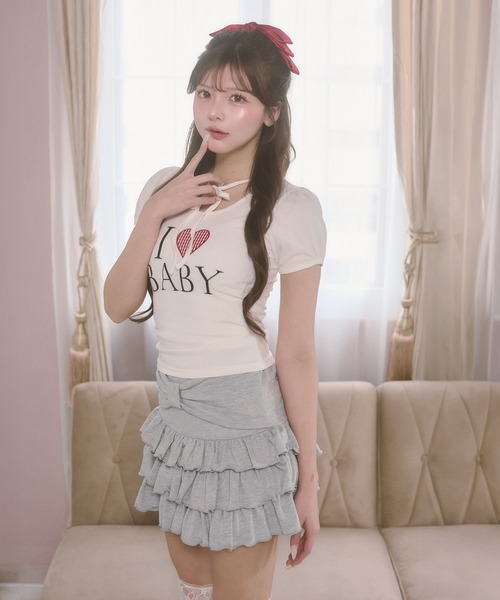 PHILLY(フィリー)の「アイラブbabyチョーカーT(Tシャツ/カットソー・レディース・グレー/ホワイト・FREE)」の6枚目の写真