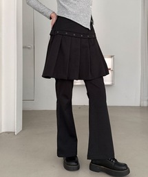 【一体型デザイン】アイレット バックバンディング レイヤード スカート パンツ