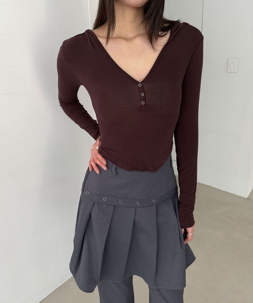 4INT.（フォイント）の「【一体型デザイン】アイレット バックバンディング レイヤード スカート パンツ（スカート・レディース・ブラック/チャコール・FREE）」の19枚目の写真