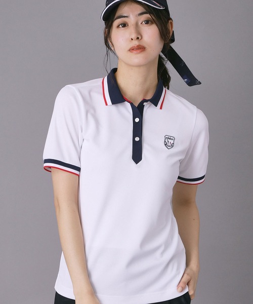 adabat(アダバット)の「【ADABAT NAVY】吸水速乾/UVカット カノコクレリック半袖ポロシャツ(ポロシャツ・レディース・ブラック/ホワイト・38/40/42)」の2枚目の写真