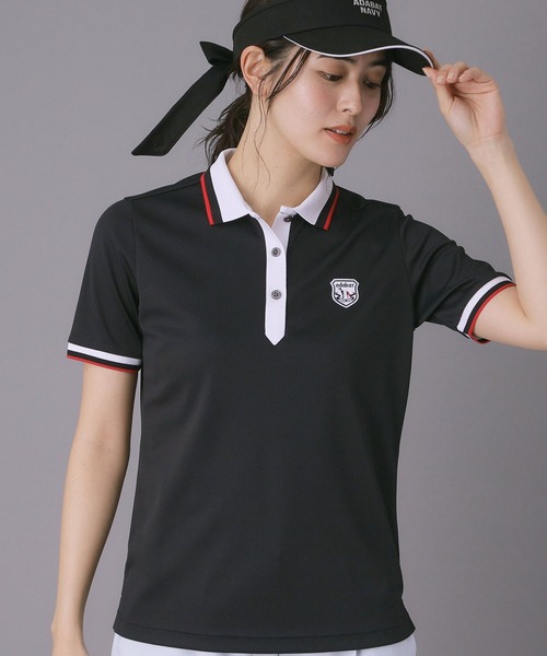 adabat(アダバット)の「【ADABAT NAVY】吸水速乾/UVカット カノコクレリック半袖ポロシャツ(ポロシャツ・レディース・ブラック/ホワイト・38/40/42)」の1枚目の写真