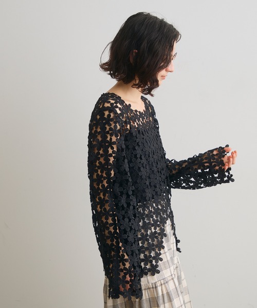 Crisp（クリスプ）の「フラワーレーストップス（Tシャツ/カットソー・レディース・アイボリー/ブラック・FREE）」の9枚目の写真