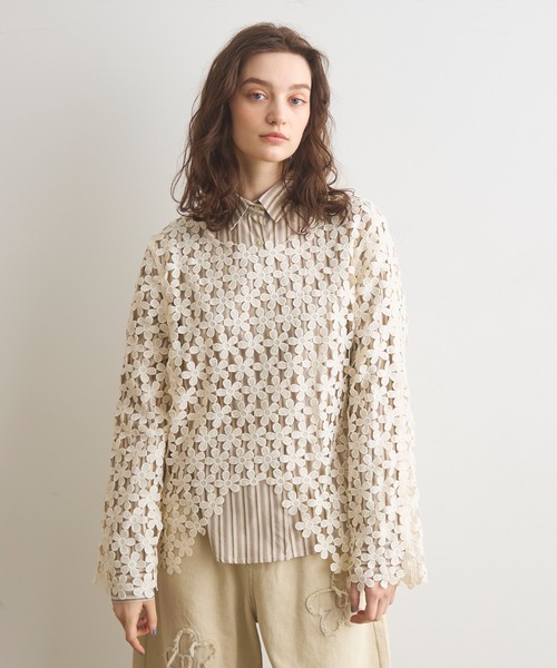 Crisp（クリスプ）の「フラワーレーストップス（Tシャツ/カットソー・レディース・アイボリー/ブラック・FREE）」の17枚目の写真