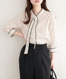 natural couture | ねじり配色ボウタイブラウス(シャツ/ブラウス)