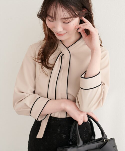 natural couture（ナチュラルクチュール）の「ねじり配色ボウタイブラウス（シャツ/ブラウス・レディース・その他2/その他1/ベージュ/サックスブルー/ピンクベージュ/アイボリー・FREE）」の3枚目の写真