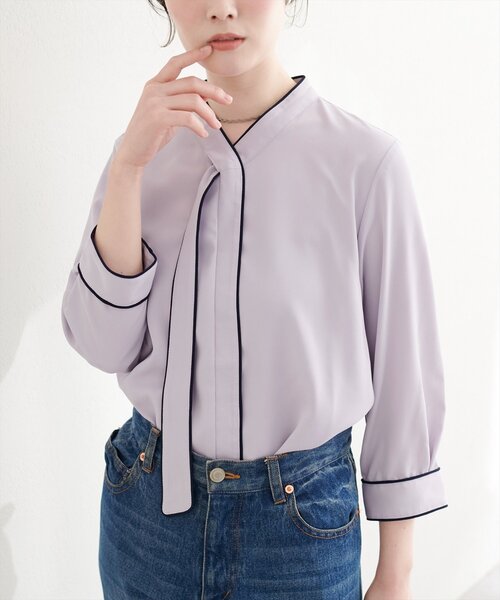 natural couture（ナチュラルクチュール）の「ねじり配色ボウタイブラウス（シャツ/ブラウス・レディース・その他2/その他1/ベージュ/サックスブルー/ピンクベージュ/アイボリー・FREE）」の9枚目の写真